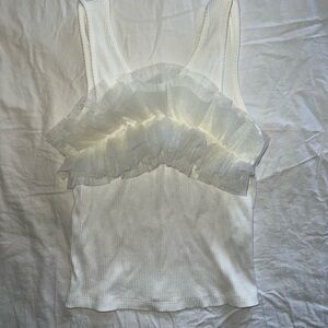 Zara White Ruffle Tank Top